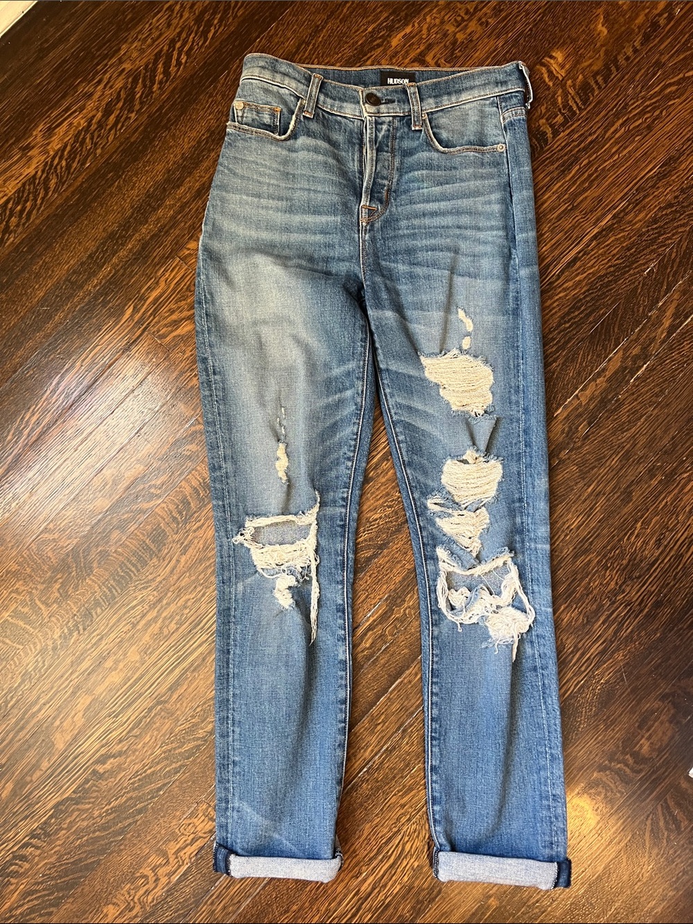 Hudson Jeans Distressed Light Blue Boyfriend Denim